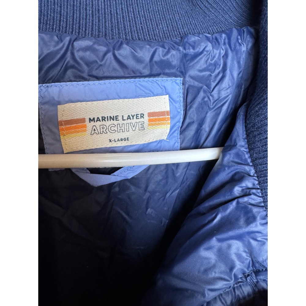 Marine Layer Archive Womens XL Puffer Jacket Navy Chevron Quilted Hooded - Picture 4 of 8